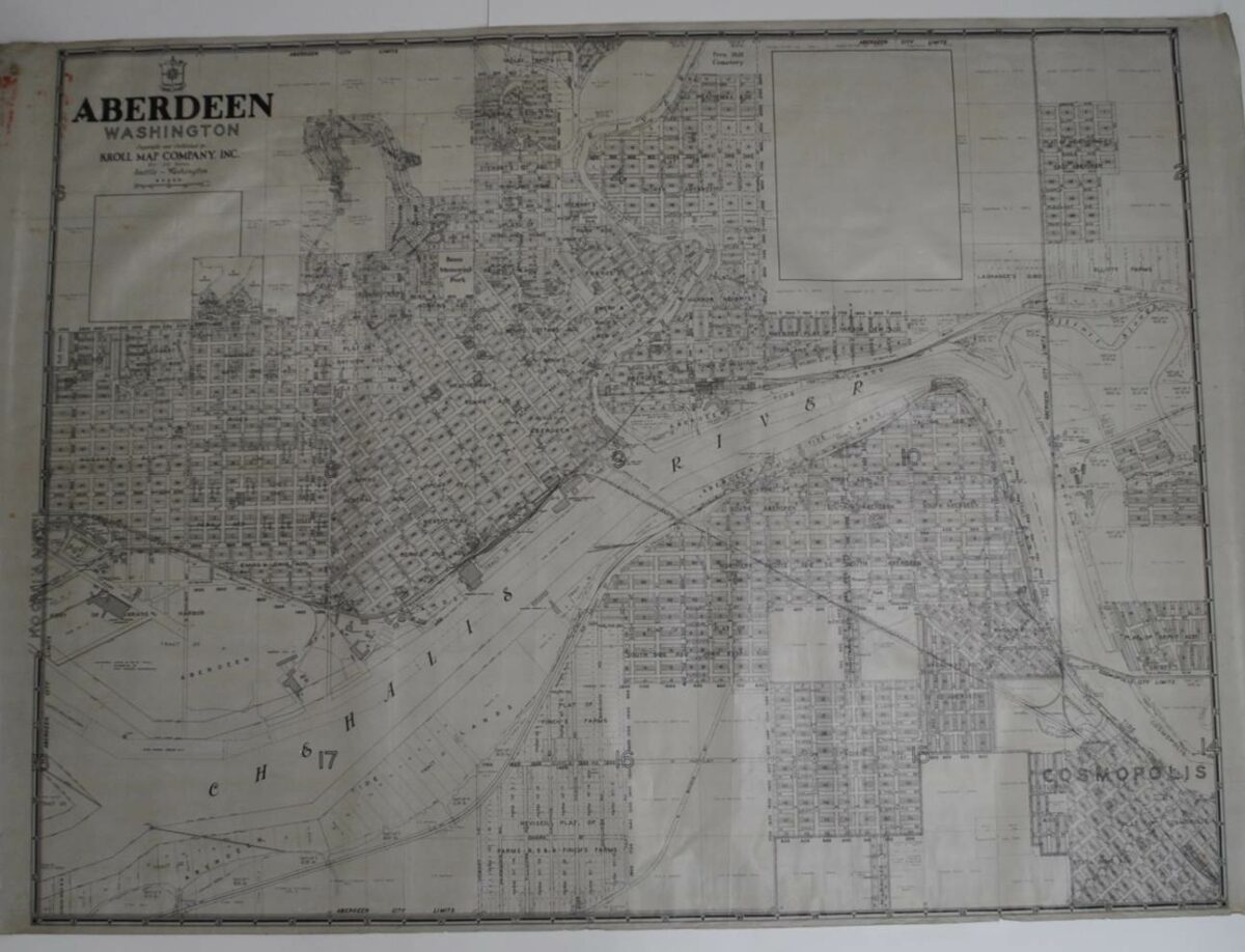 Aberdeen, Washington circa 1940s Kroll Antique Maps