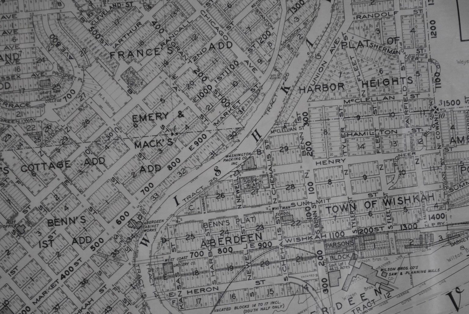 Aberdeen, Washington circa 1940s Kroll Antique Maps