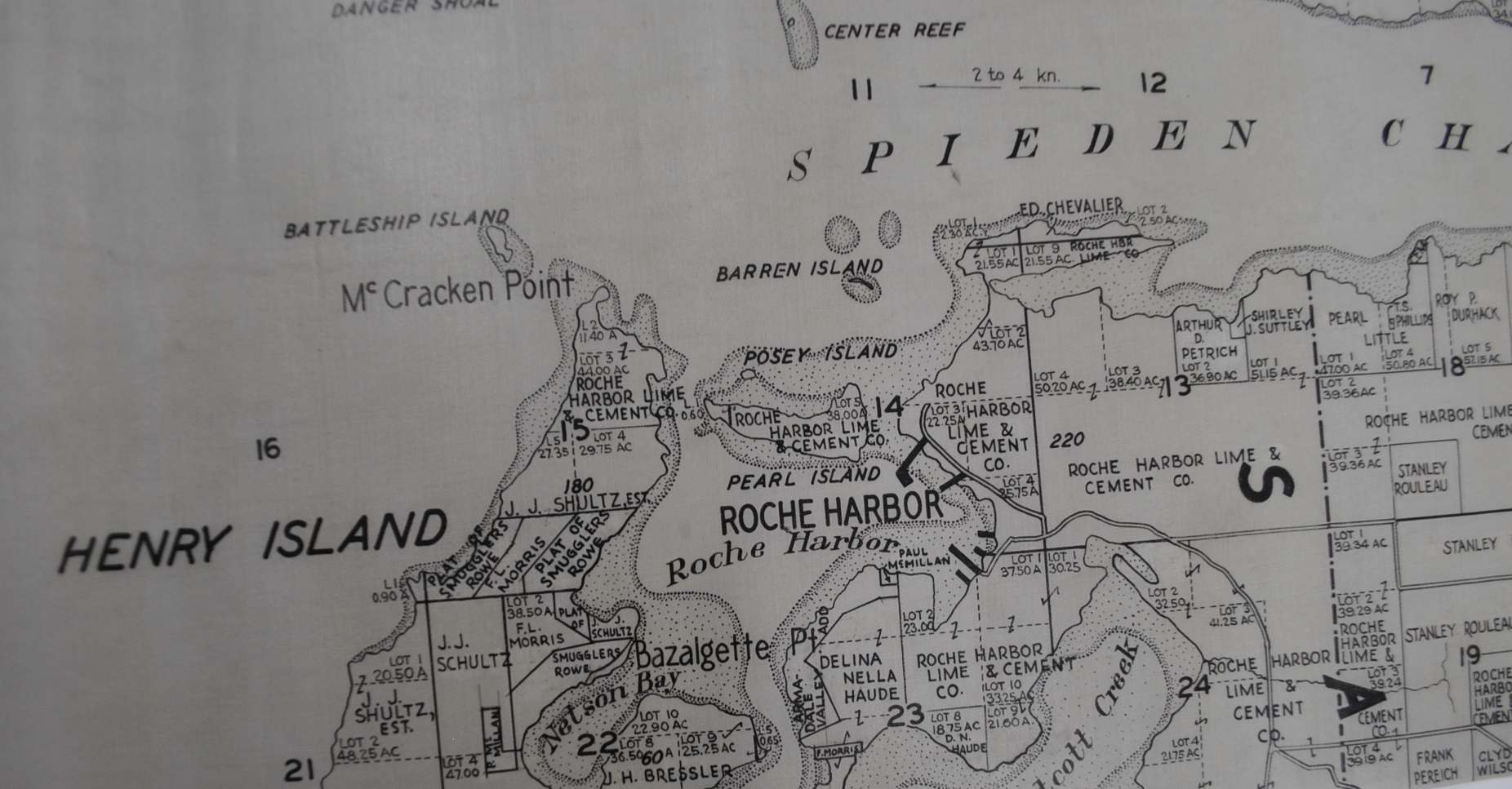 San Juan Islands, Washington circa 1940’s Kroll Antique Maps