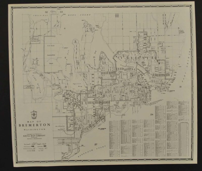 Bremerton, Washington circa 1940’s Kroll Antique Maps