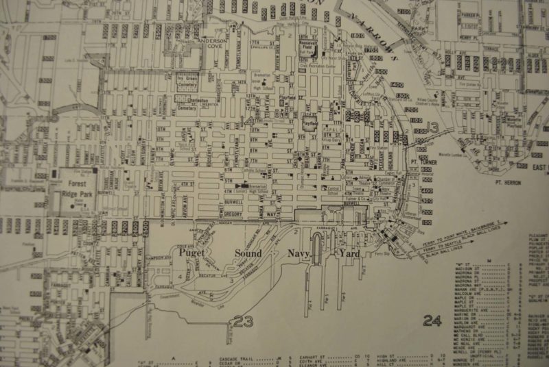 Bremerton, Washington circa 1940's - Kroll Antique Maps