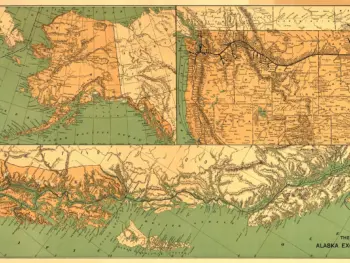 Alaska Excursion Steamers Map, 1891 Alaska Map, 1891 - Alaska Excursion Steamers — historical map reproduction